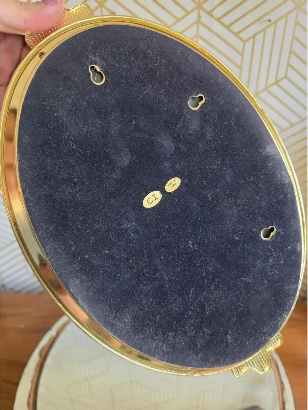 Vintage Gold Brass Ribbon Bows Oval Dresser Mirror Vanity Tray